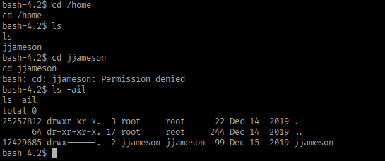 jjameson home directory — permission denied