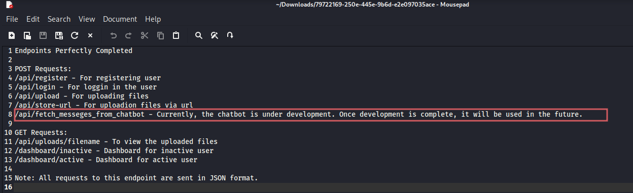 API docs exposing the chatbot endpoint