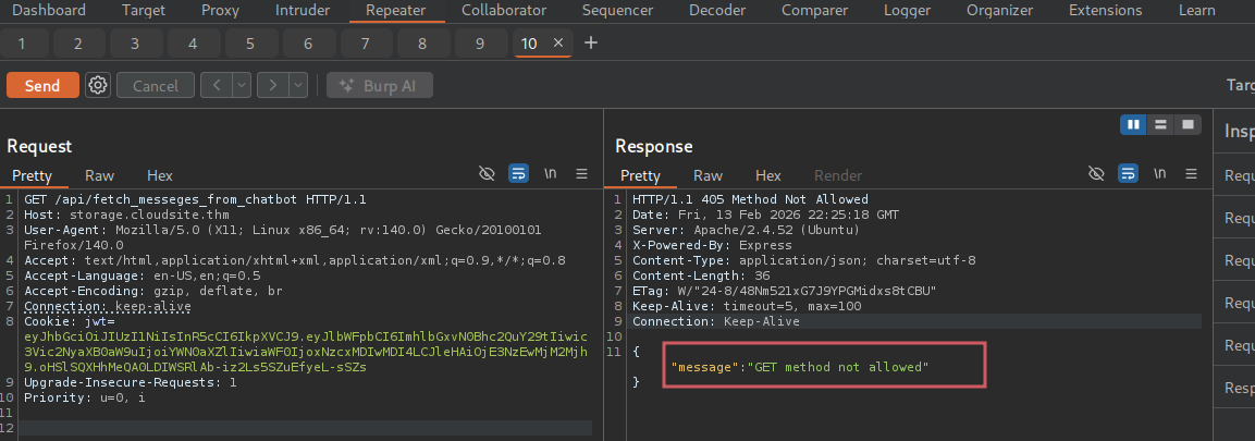 GET method not allowed on chatbot endpoint