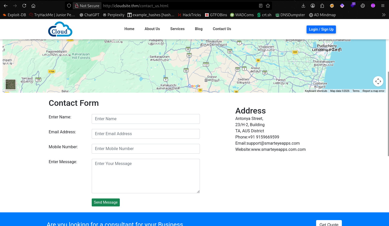 cloudsite.thm landing page