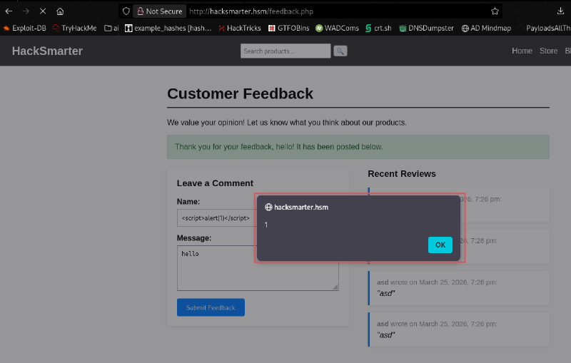 Stored XSS in feedback name field