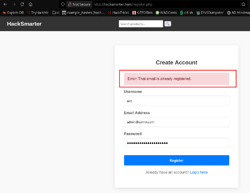 Email enumeration via registration