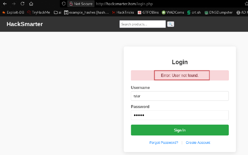 &ldquo;User not found&rdquo; error for non-existent username