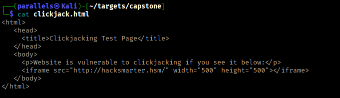 Clickjacking test HTML